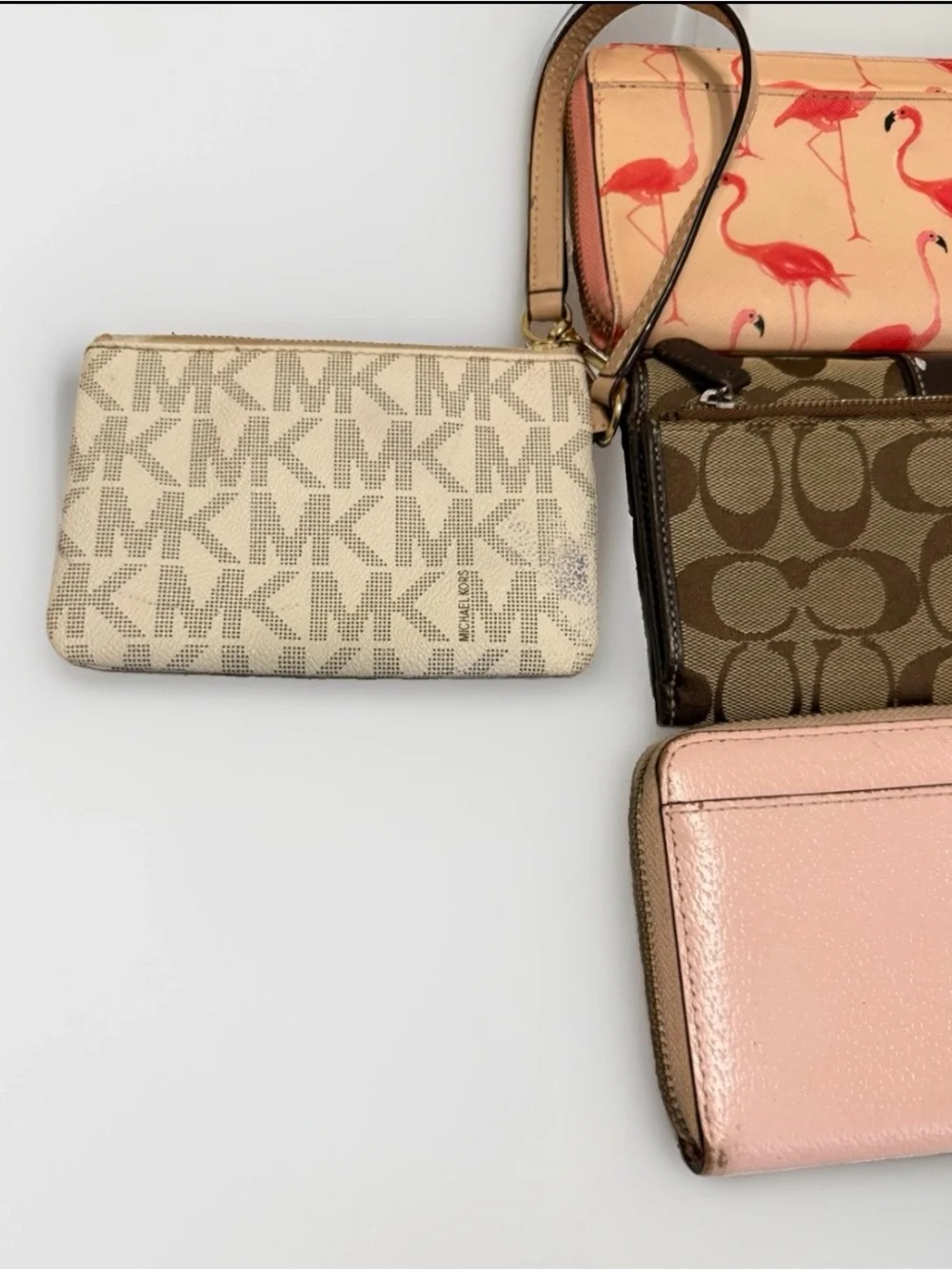 Coach kate spade Michael Kors Bundle leather Zip Around Wallets with Gold Logo